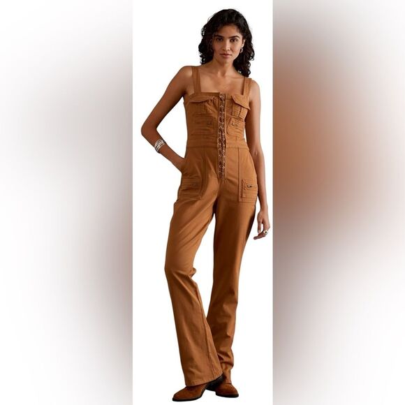 Good American‎ NEW Jumpsuit Womens Medium Brown Lace Up Utility Twill Cargo - Picture 8 of 16